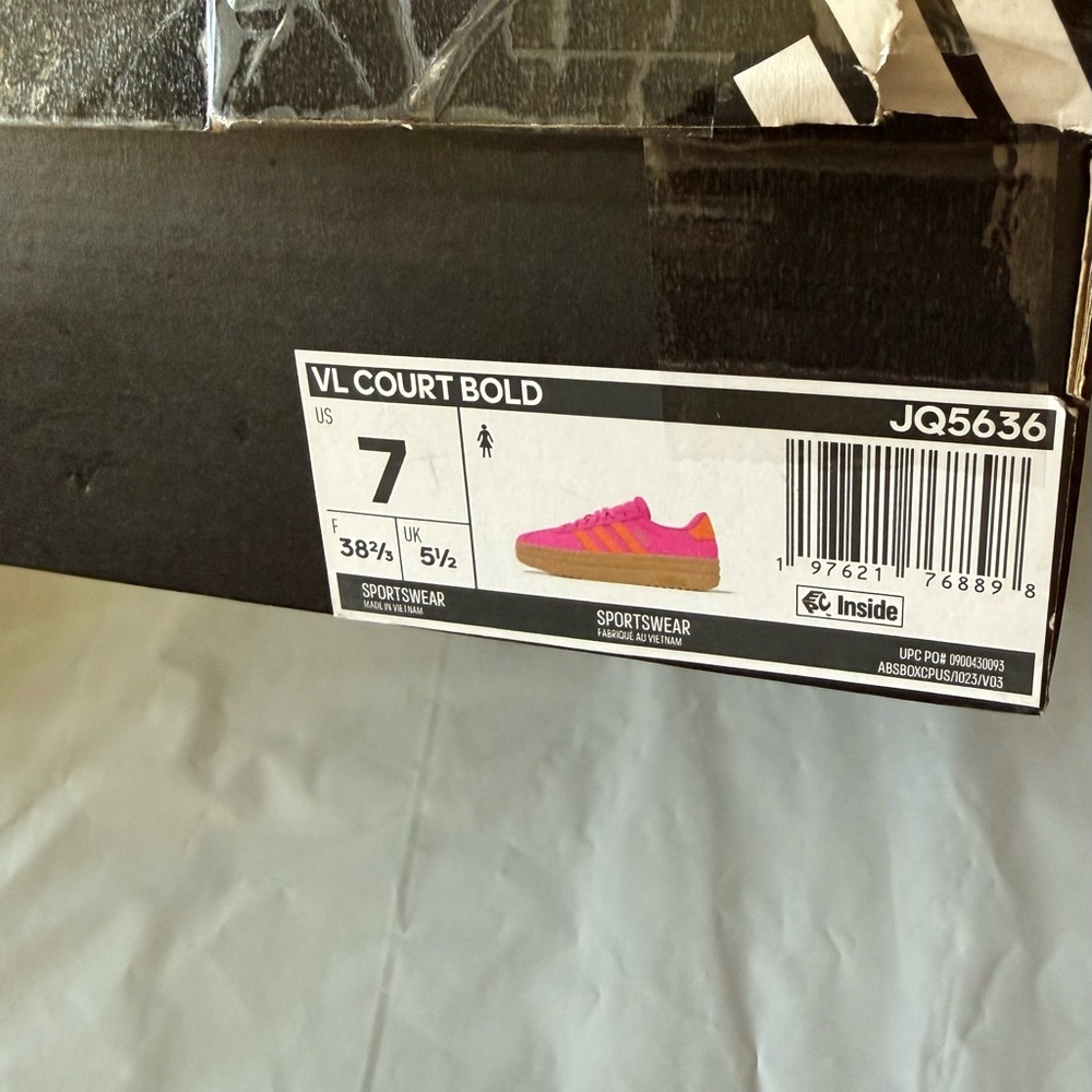 Adidas VL Court Bold Shoes Womens Sz 7 Shock Pink/Orange Sneakers JQ5636 - Picture 2 of 11